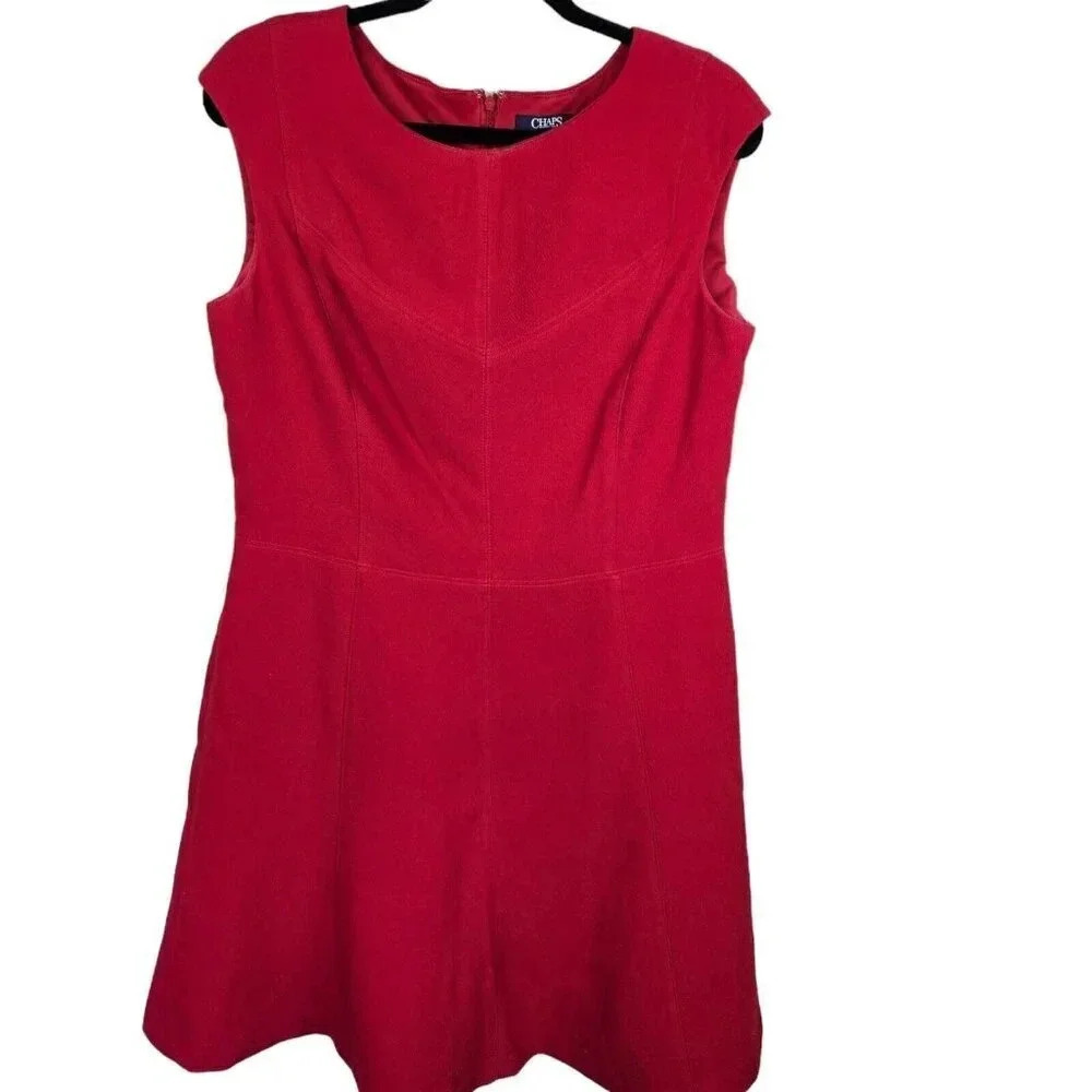 Chaps Red Polyester Crepe Cap Sleeve A‎ Line Classic Dress Size 14